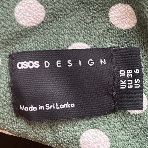 NWT ASOS DESIGN flutter sleeve mini dress with buttons in green polka dot - Picture 7 of 8